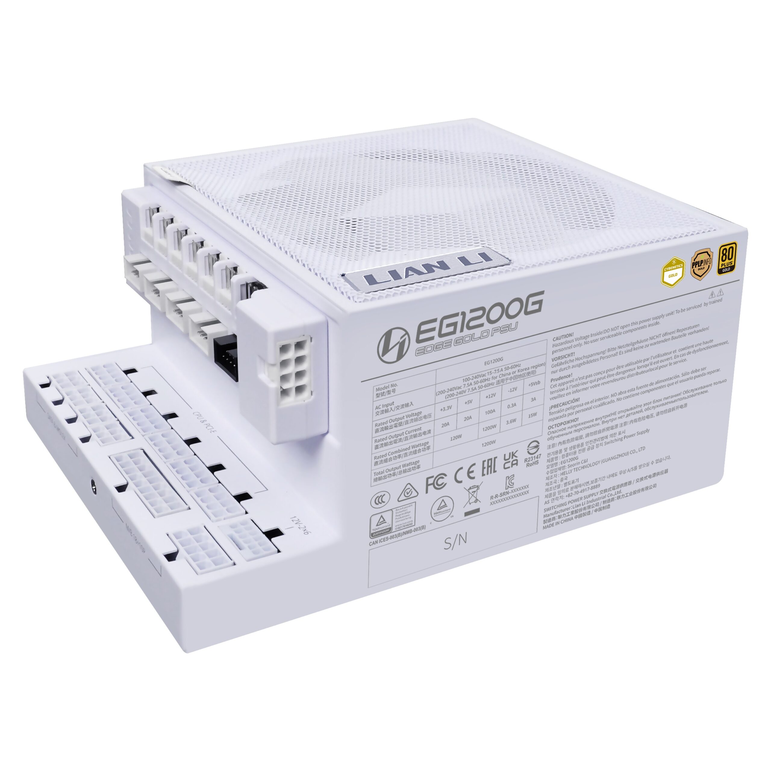 Alimentatore Lian Li Edge Gold 1200 80 Plus Gold PCIE 5.1 ATX 3.1 1200W USB Hub Incluso Bianco Alimentatore Lian Li Edge Gold 1200 80 Plus Gold PCIE 5.1 ATX 3.1 1200W USB Hub Incluso Bianco