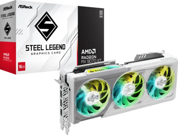 Scheda Video AMD ASRock Radeon RX 9070 XT 16GB Steel Legend Bianco