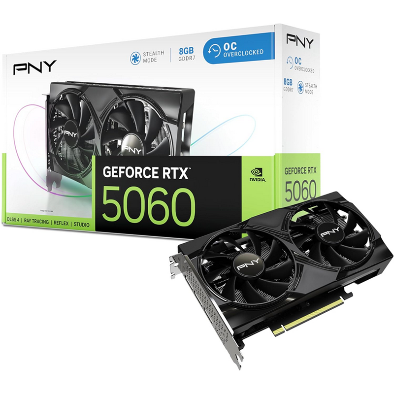 Scheda video PNY GeForce RTX 5060 8GB Overclocked Dual Fan Scheda video PNY GeForce RTX 5060 8GB Overclocked Dual Fan