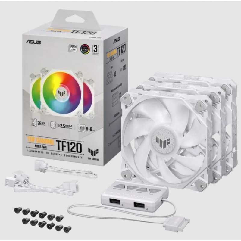 Ventola ASUS TUF Gaming TF120 ARGB RGB-Controller Kit da 3 120 mm Bianco Ventola ASUS TUF Gaming TF120 ARGB RGB-Controller Kit da 3 120 mm Bianco