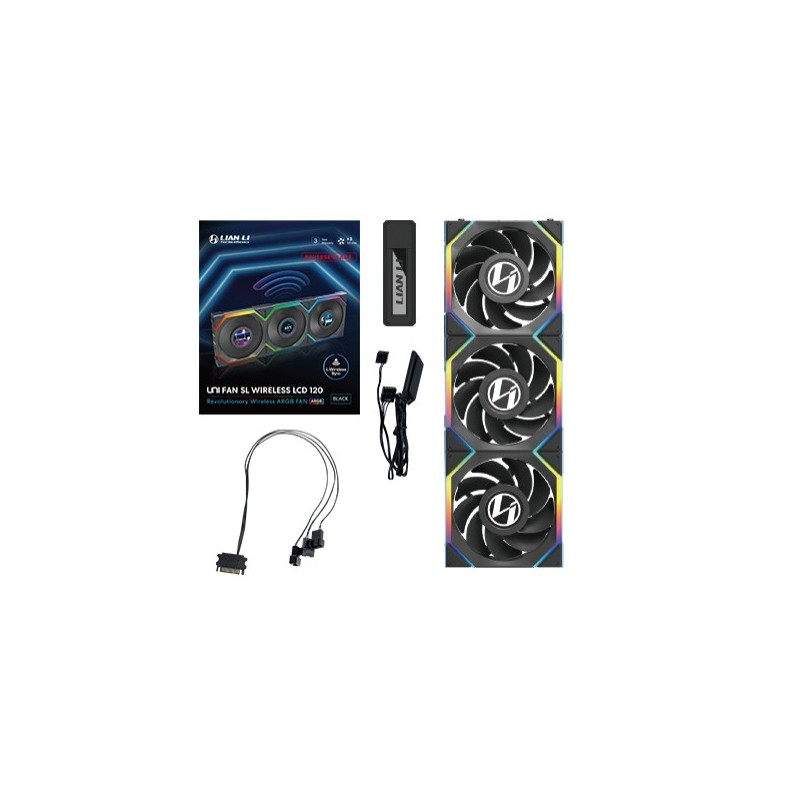 Ventola Lian Li UNI FAN SL Ventola LCD Wireless ARGB PWM Kit da 3 con controller Lama Inversa 120mm Nero Ventola Lian Li UNI FAN SL Ventola LCD Wireless ARGB PWM Kit da 3 con controller Lama Inversa 120mm Nero