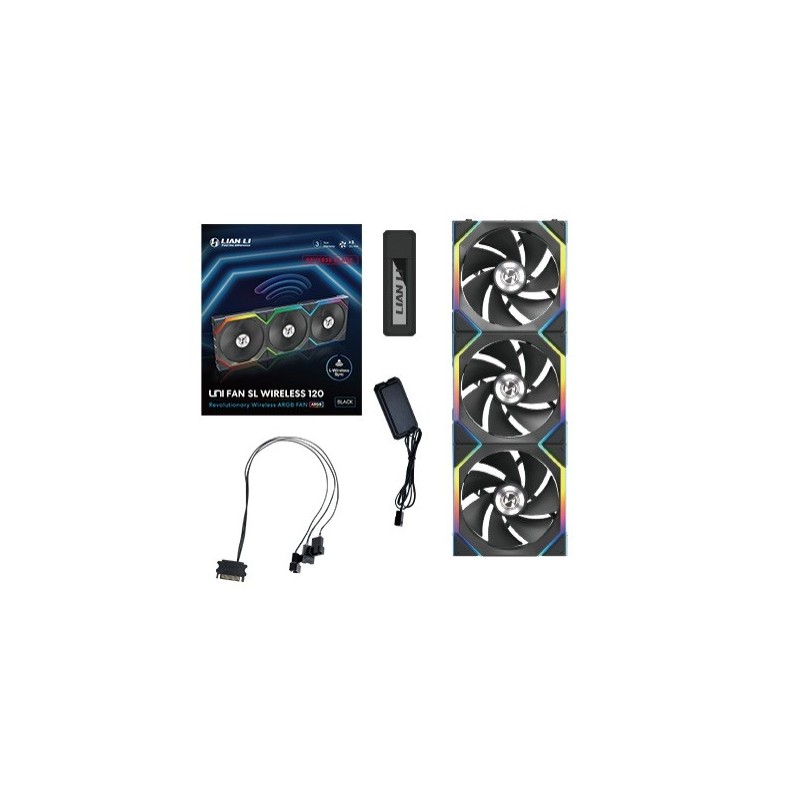 Ventola Lian Li UNI FAN SL Ventola Wireless ARGB PWM Kit da 3 con controller Lama Inversa 120mm Nero Ventola Lian Li UNI FAN SL Ventola Wireless ARGB PWM Kit da 3 con controller Lama Inversa 120mm Nero
